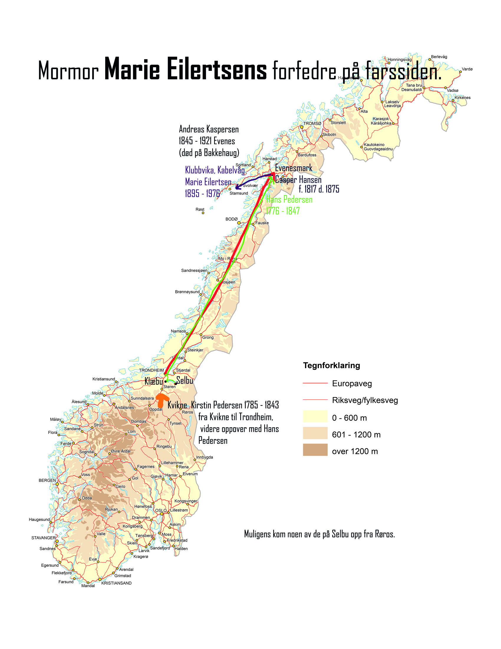 Kart over Maries forfedre